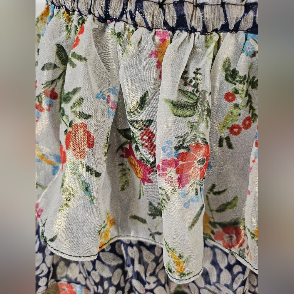 Current Air Floral Ruffle tiered Metallic Smocked Mini Skirt. Med - Picture 2 of 7